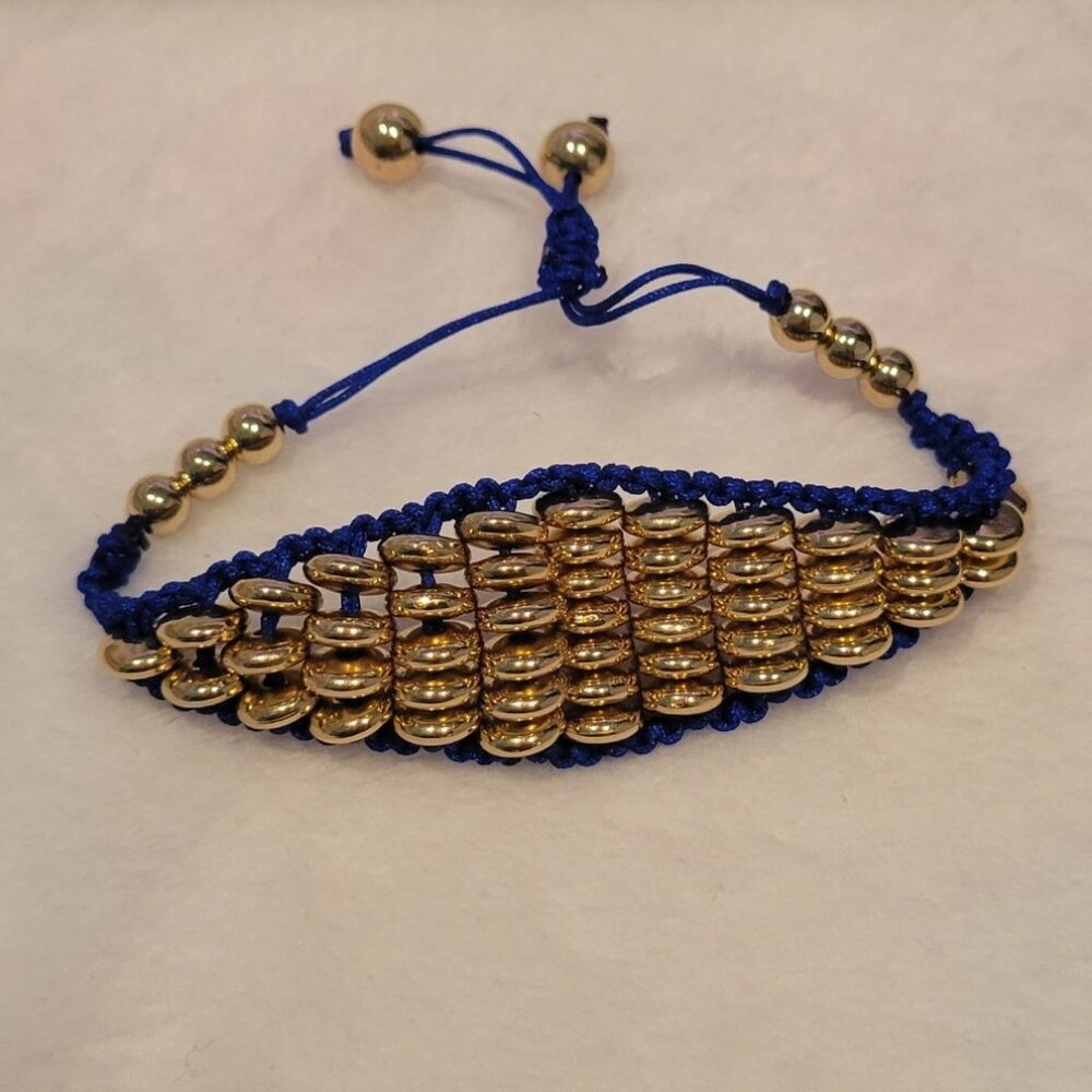 Blue & Gold Royalcore Handmade Adjustable Bracelet Statement Jewelry